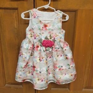18 Months Bonnie Baby Floral Dress with Pink Rose Accent